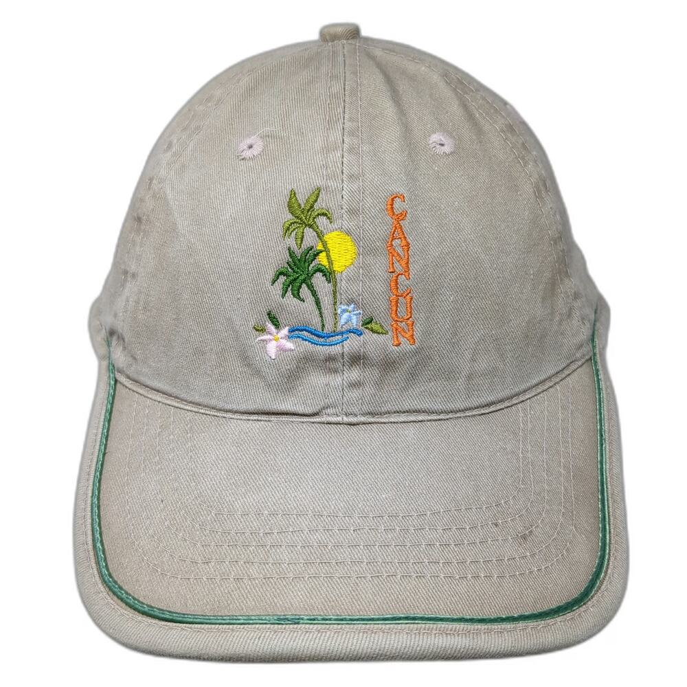 Caribbean Surf Baseball Cap Beige OSFM Cancun Mexico Palm Tree Embroidered Hat